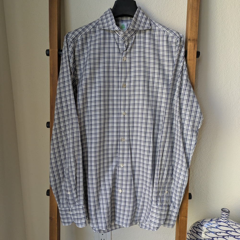 Men's Blue & White Checked Long-Sleeve Button-Down Shirt